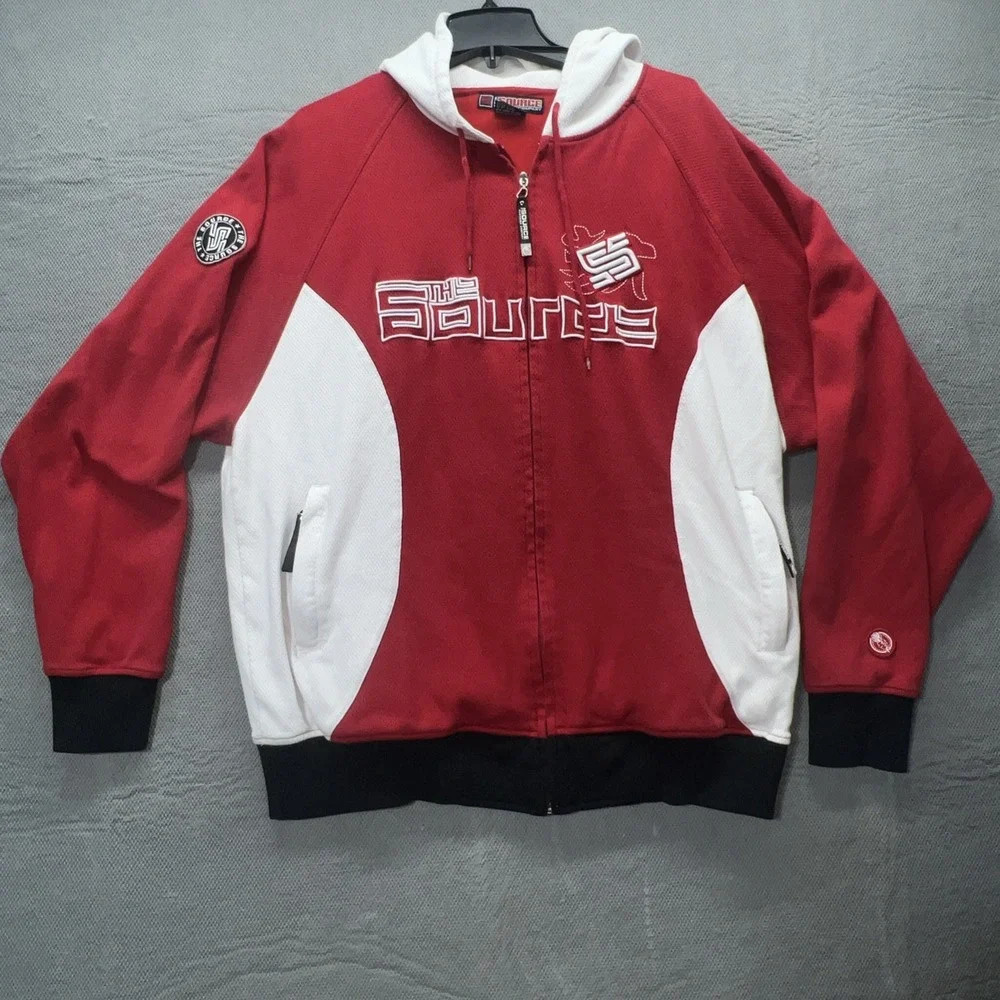 The Source Clothing Co. Jacket Jersey Knit Red Black VTG Rare Hip Hop Sz XL